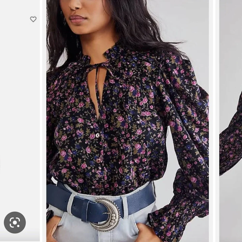 Free People Meant to Be Floral Puff Sleeve Blouse Size Small